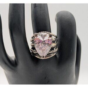 Vtg Sterling Silver Statement Ring Size 7.5 Large Pear Cut Crystal Israel AS 925